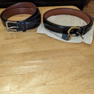 2 Coach Belts. Black with Silver and Black with Gold Buckles